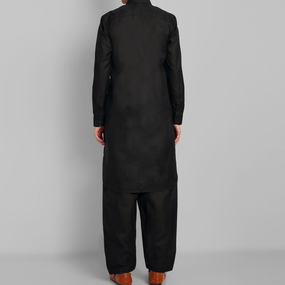 
                  
                    Black Cotton-Linen Pathani Suit for Men
                  
                