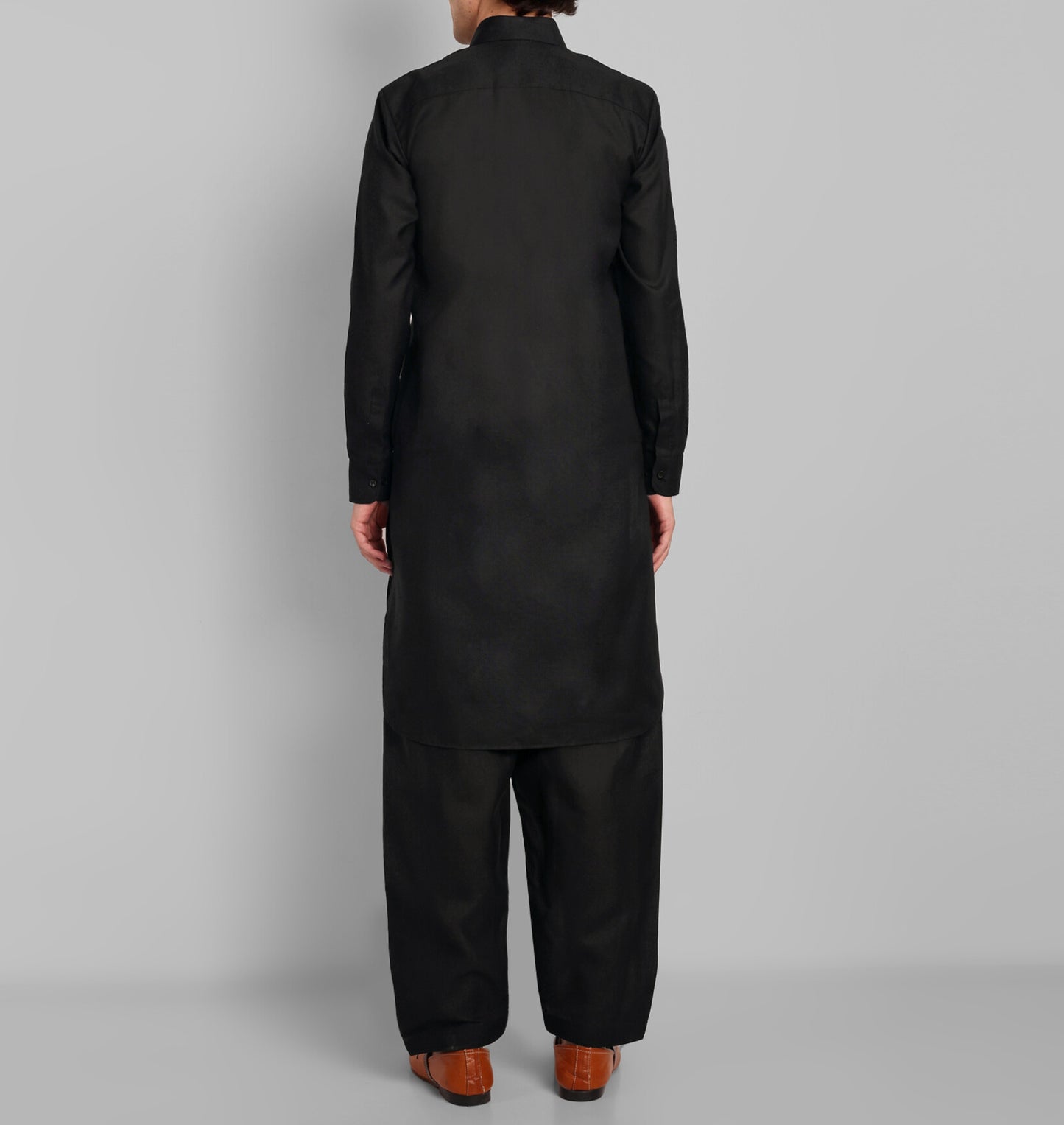 Ethnic Jet Black Cotton Linen Pathani Suit for Men from Sufi Tales