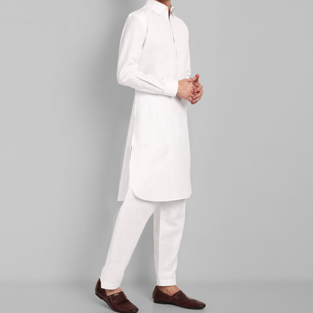 
                  
                    White Cotton-Linen Pathani Suit
                  
                