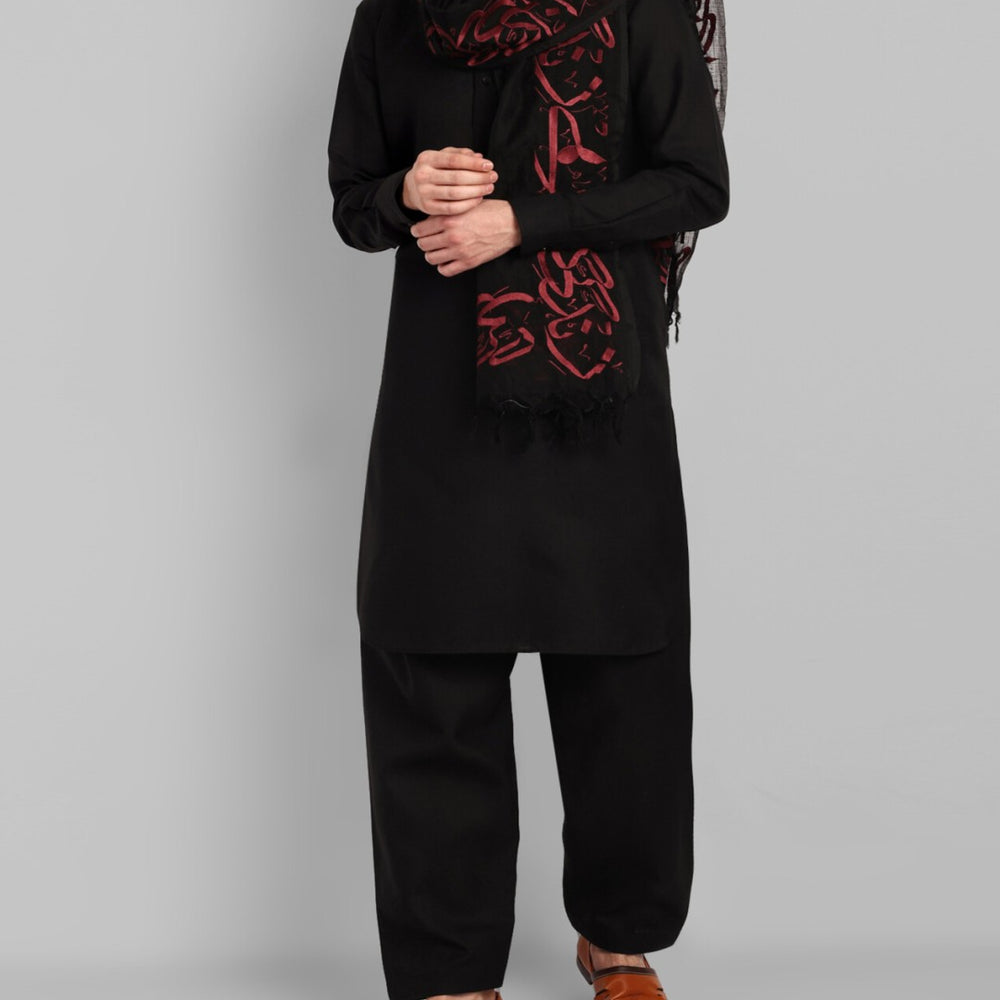 
                  
                    Zindagi Gulzaar Hai Embroidered Calligraphy Shawl- Black
                  
                