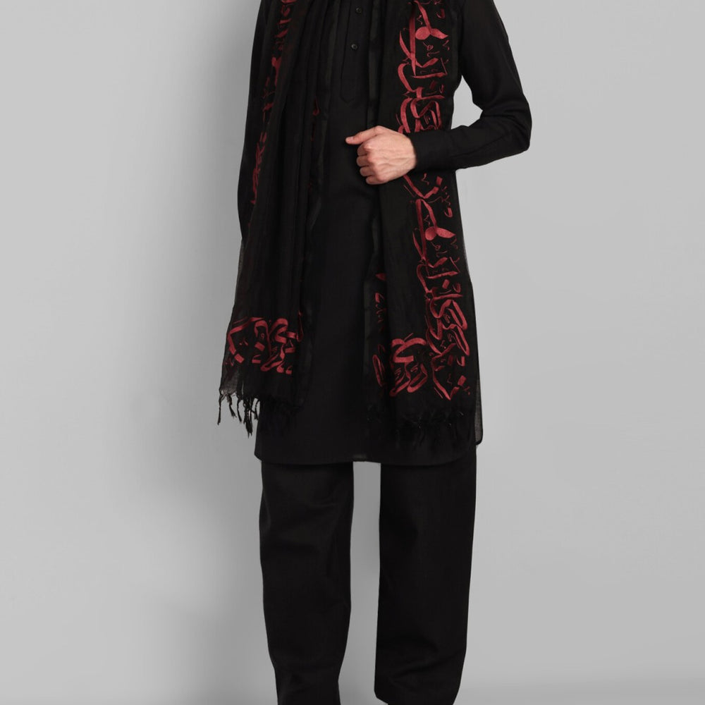 
                  
                    Zindagi Gulzaar Hai Embroidered Calligraphy Shawl- Black
                  
                