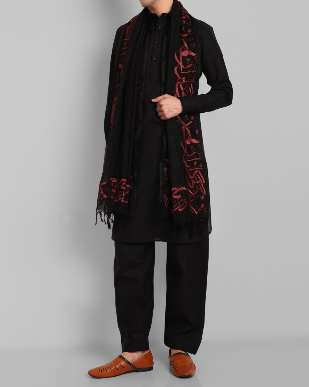 
                  
                    Zindagi Gulzaar Hai Embroidered Calligraphy Shawl- Black
                  
                