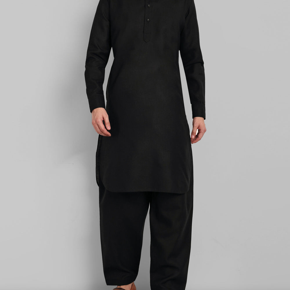 
                  
                    Black Cotton-Linen Pathani Suit for Men
                  
                