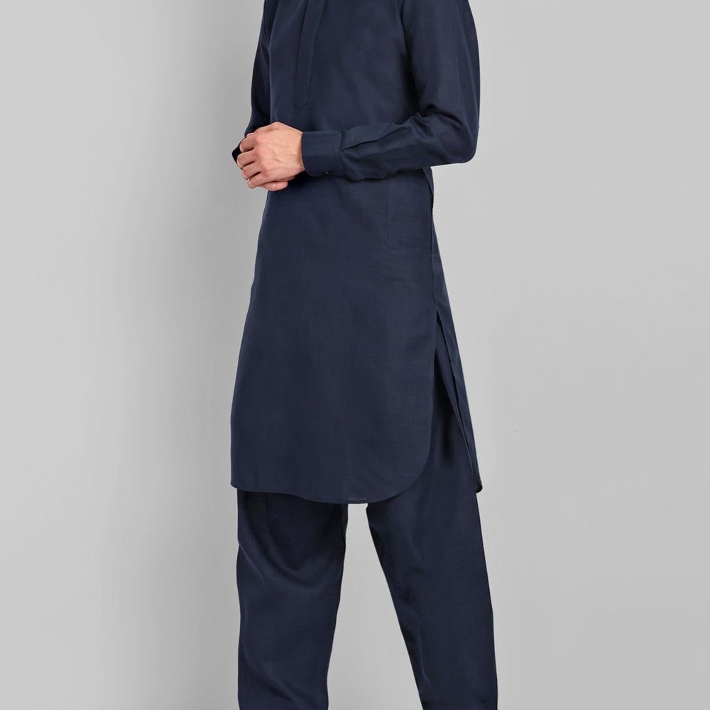 
                  
                    Navy Blue Cotton-Linen Pathani
                  
                