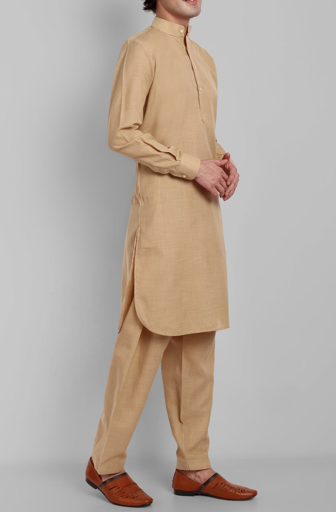 
                  
                    Beige Cotton-Linen Pathani Suit
                  
                