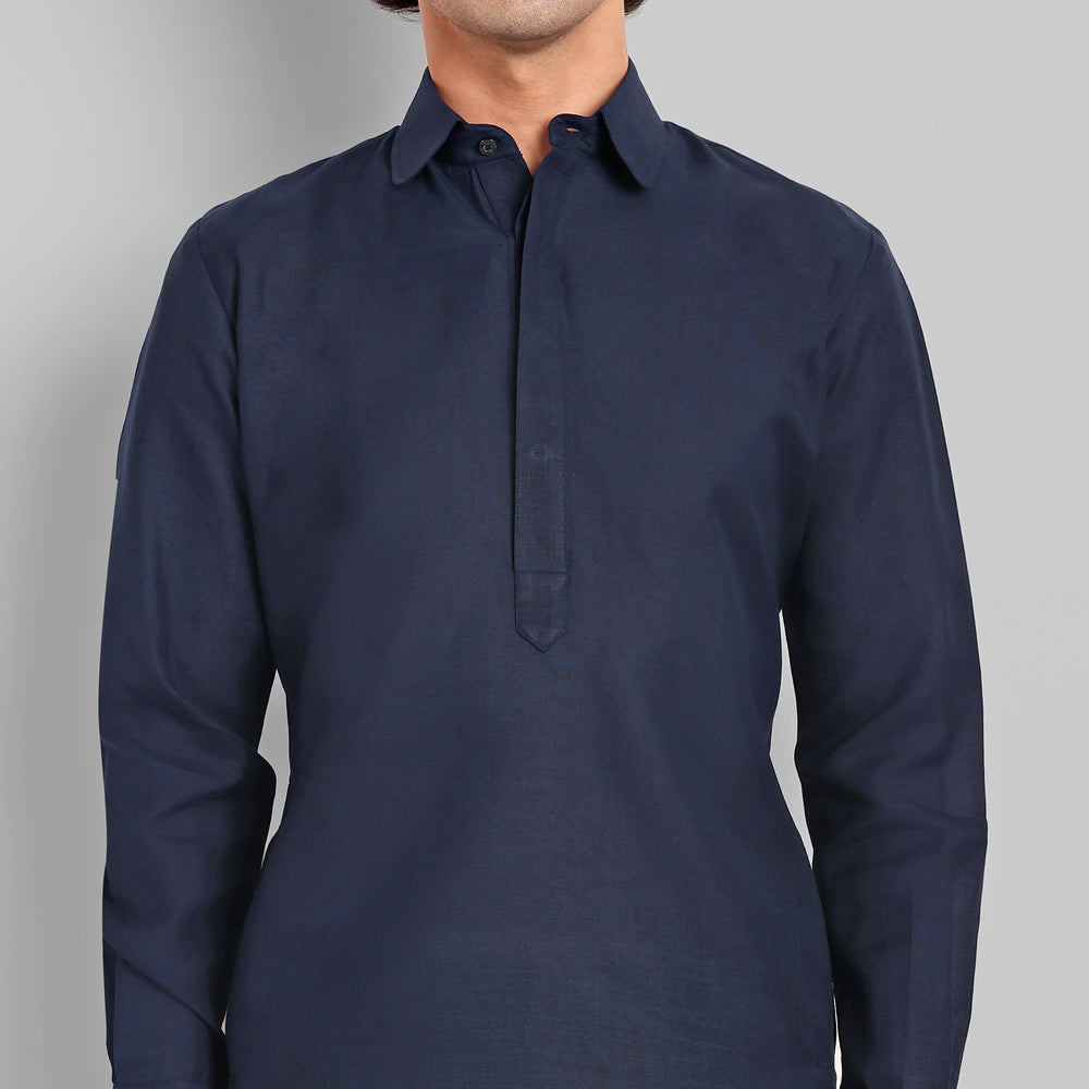 
                  
                    Navy Blue Cotton-Linen Pathani
                  
                