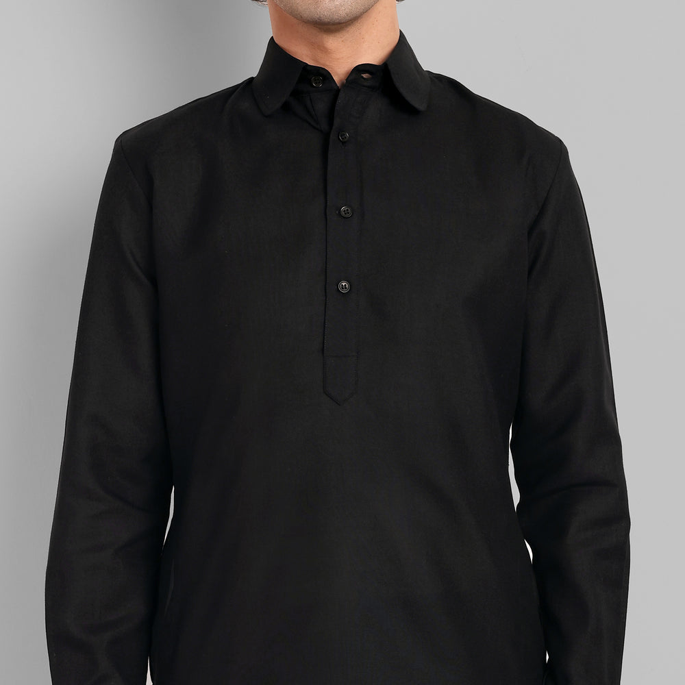 
                  
                    Black Cotton-Linen Pathani Suit for Men
                  
                