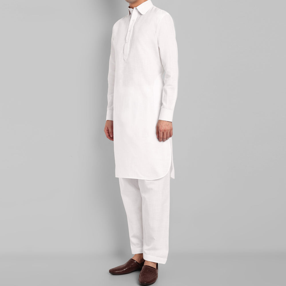 
                  
                    White Cotton-Linen Pathani Suit
                  
                