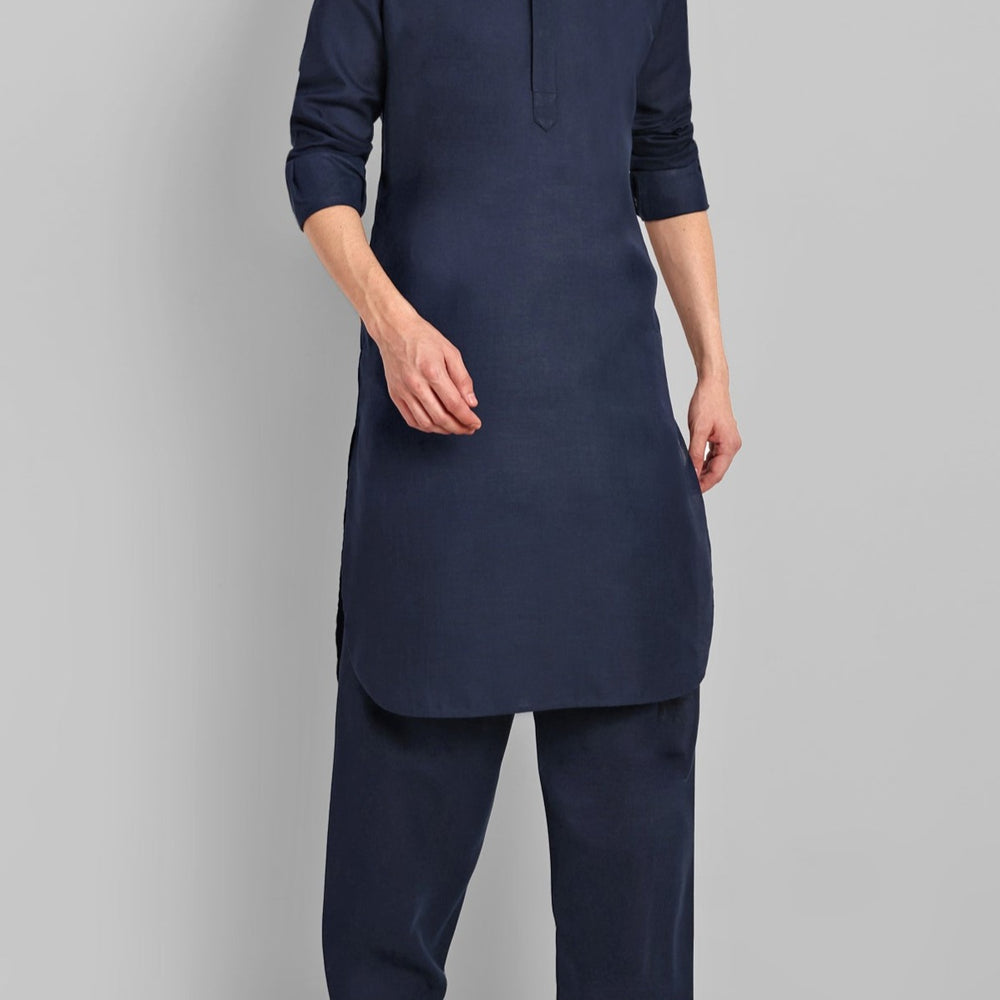 
                  
                    Navy Blue Cotton-Linen Pathani
                  
                