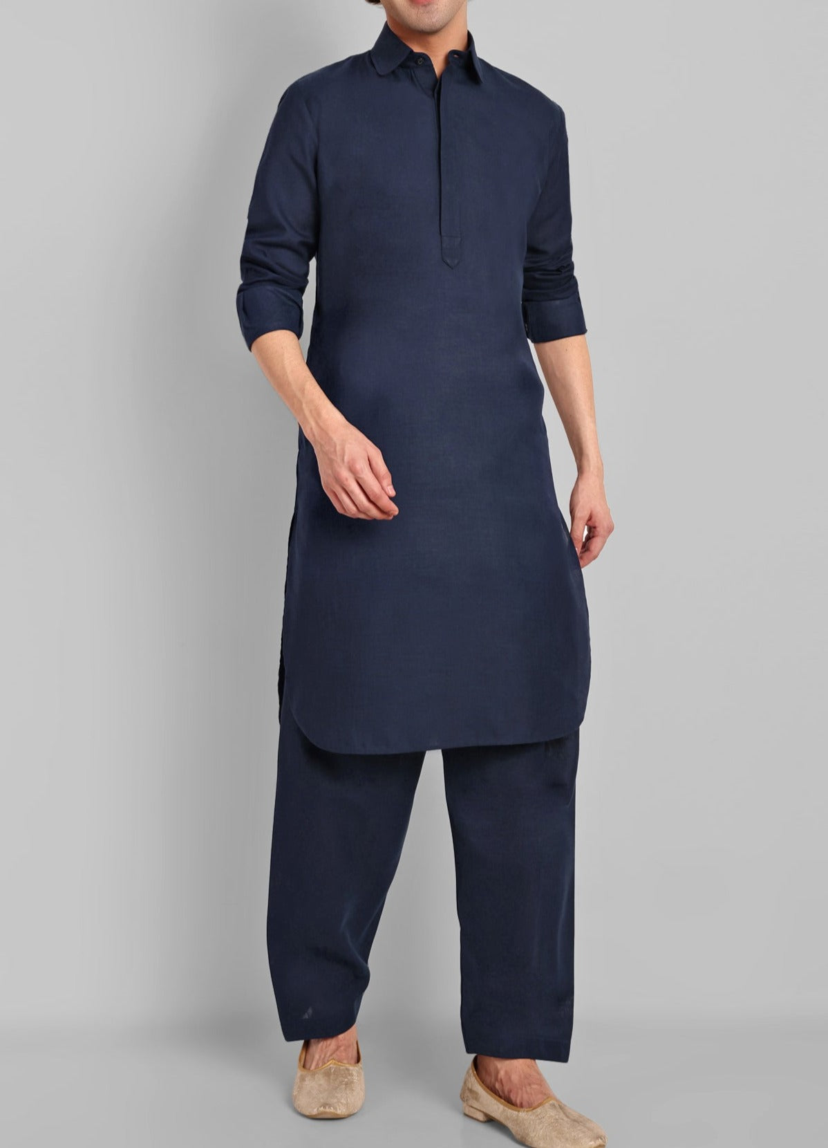 
                  
                    Navy Blue Cotton-Linen Pathani
                  
                