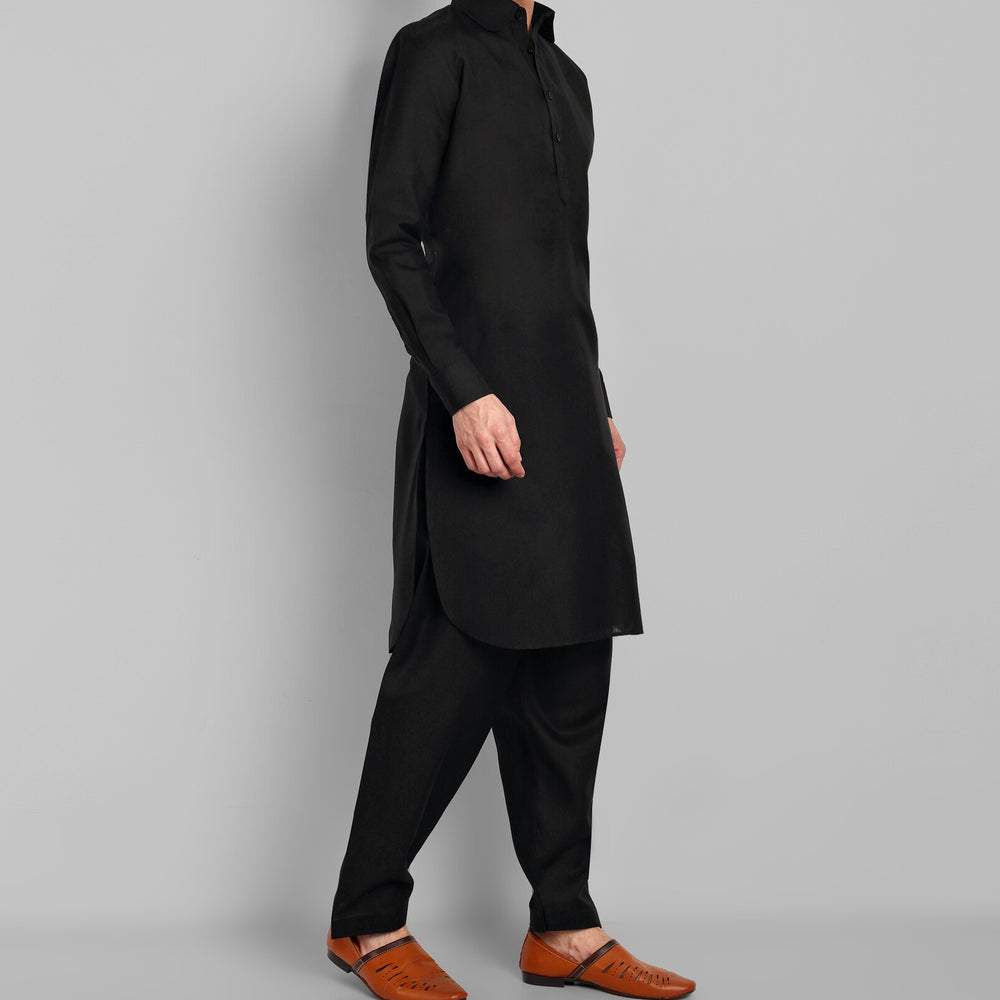 
                  
                    Black Cotton-Linen Pathani Suit for Men
                  
                