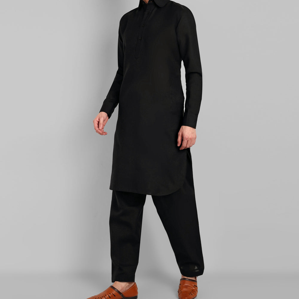 
                  
                    Black Cotton-Linen Pathani Suit for Men
                  
                