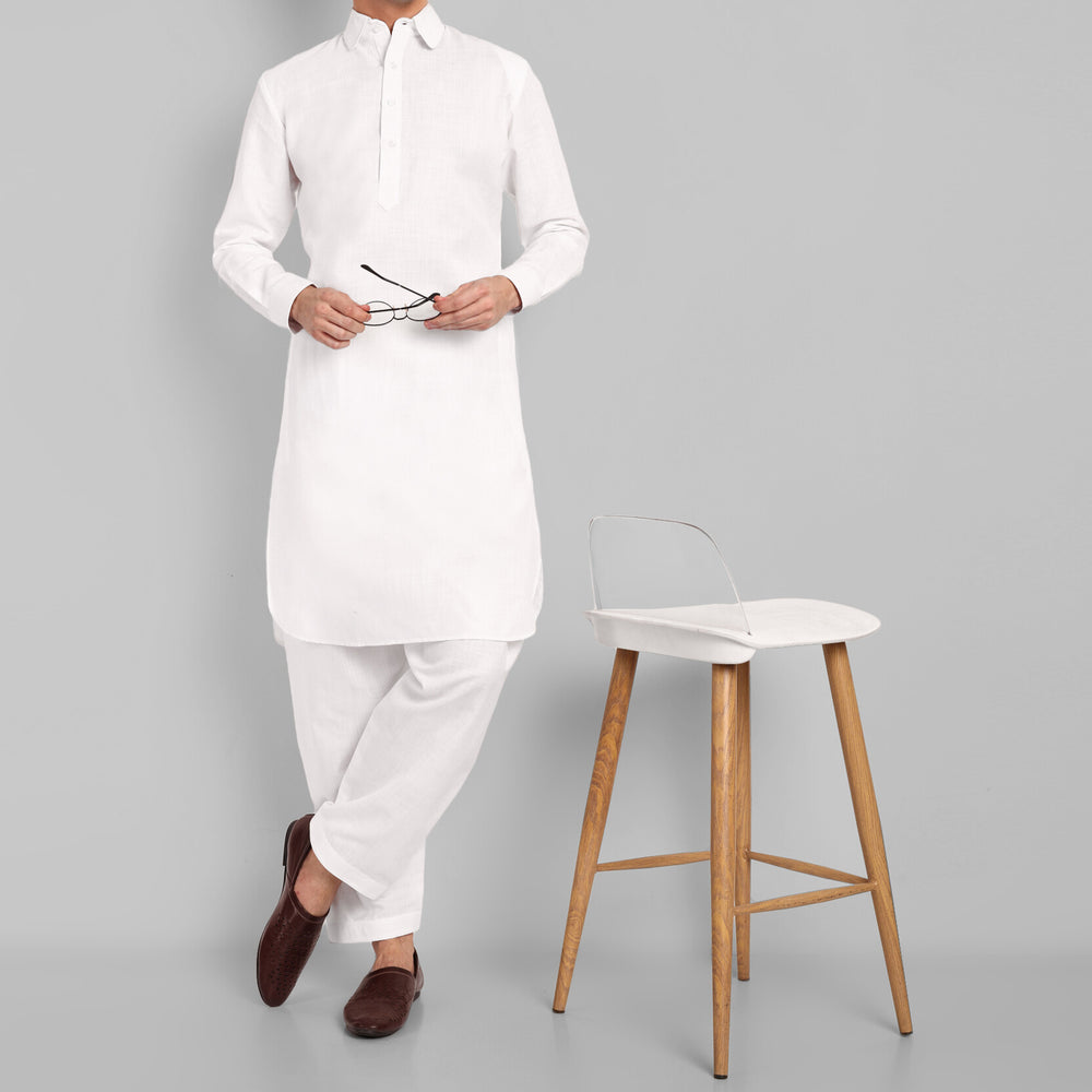 
                  
                    White Cotton-Linen Pathani Suit
                  
                