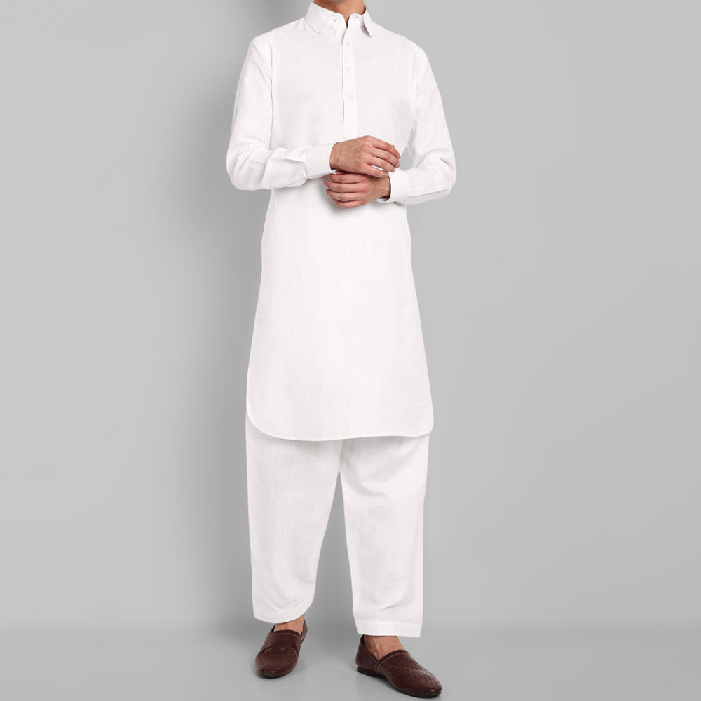 
                  
                    White Cotton-Linen Pathani Suit
                  
                