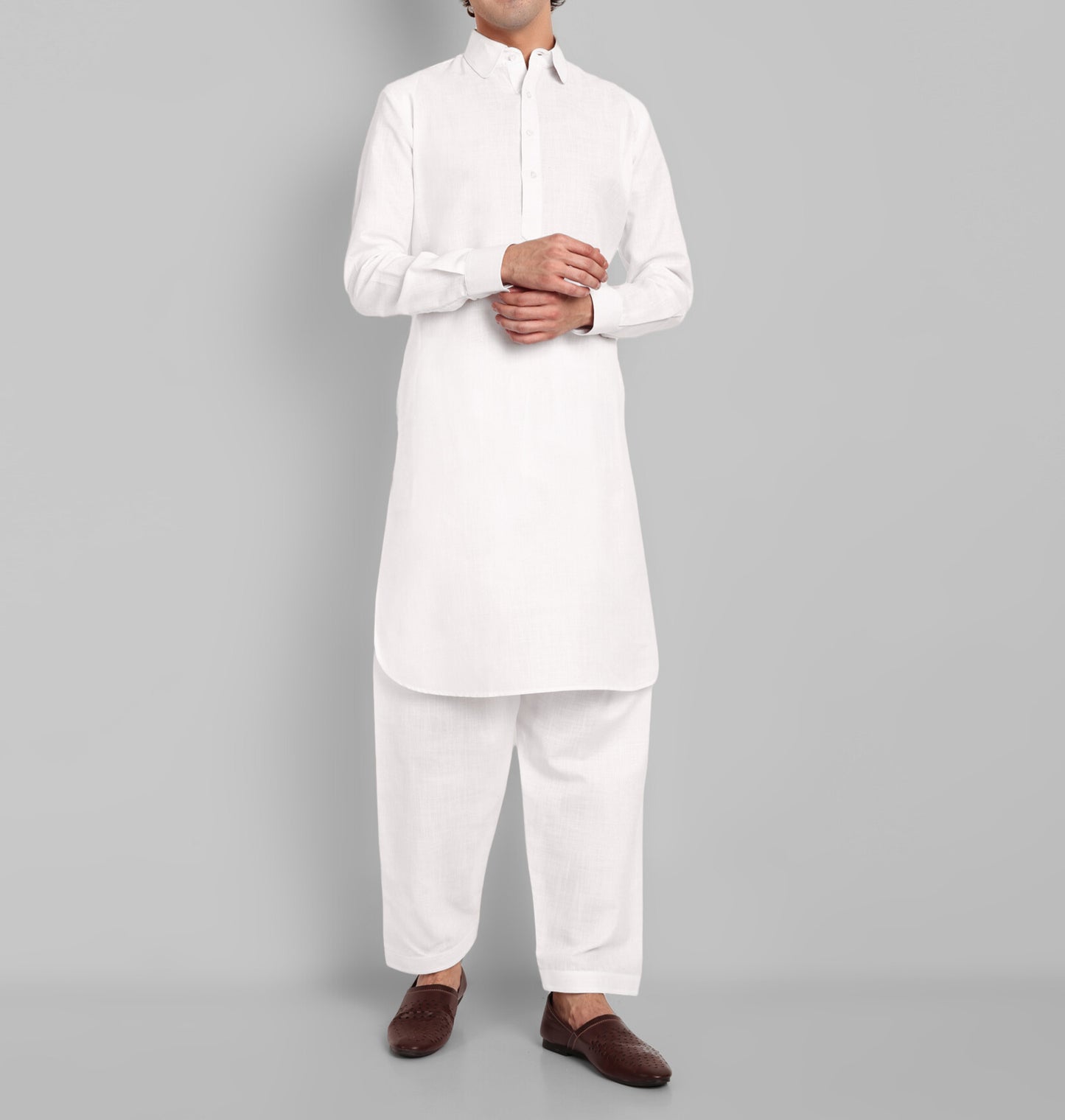 
                  
                    White Cotton-Linen Pathani Suit
                  
                