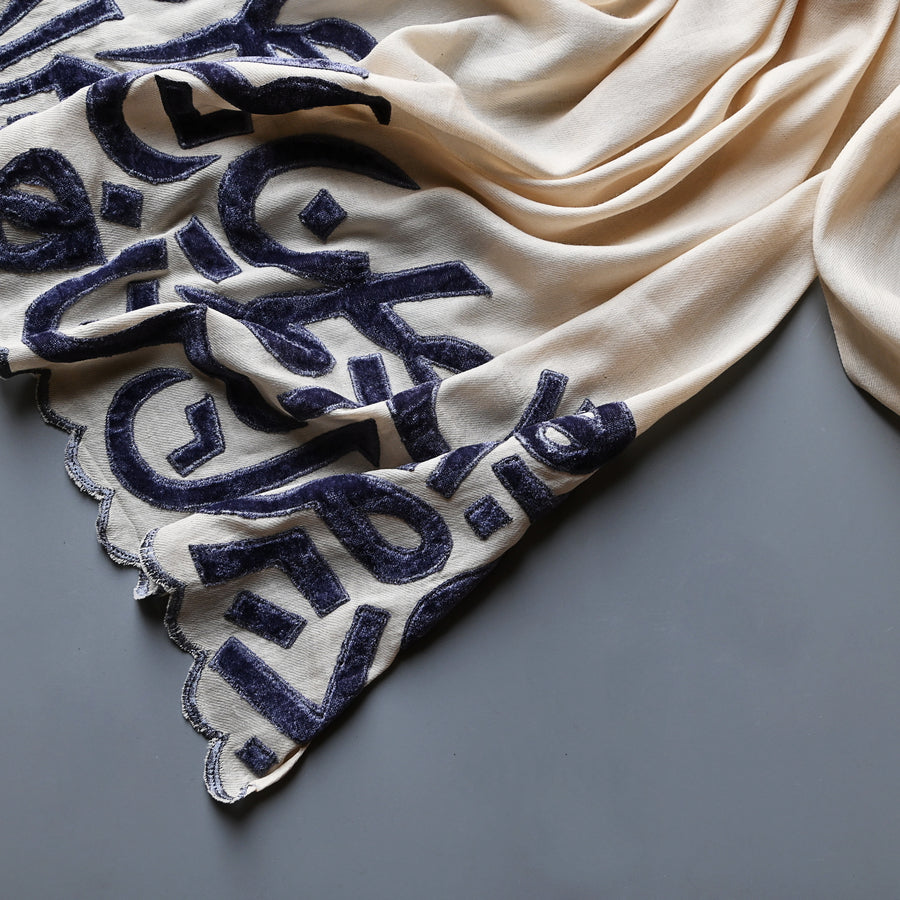 
                  
                    Ivory & Slate Velvet Applique Work Calligraphy Scarf
                  
                