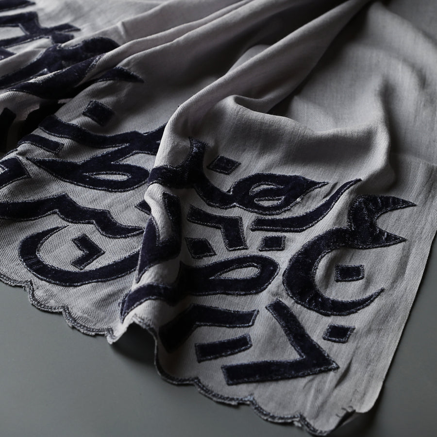 
                  
                    Pearl & Slate Velvet Applique Work Calligraphy Scarf
                  
                