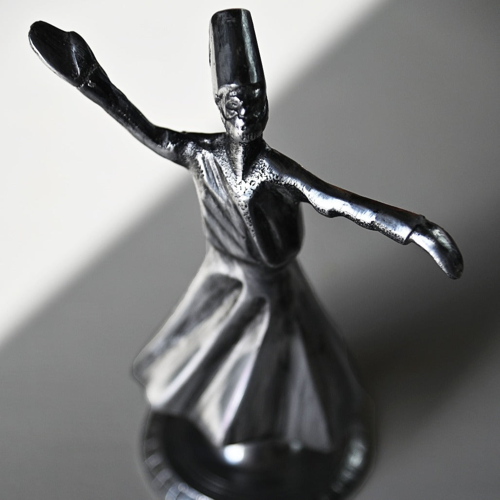 7" Whirling Sufi Dervish Statue - Tarnished Silver