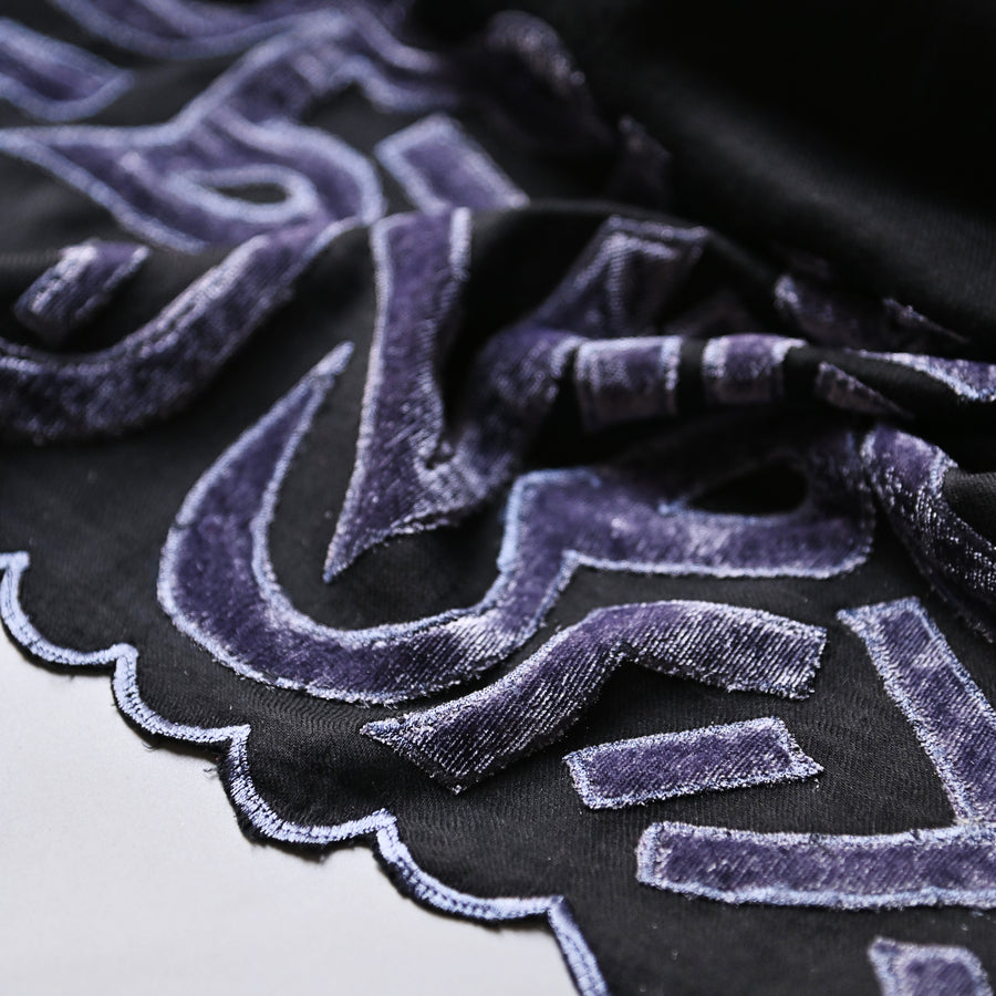 
                  
                    Black & Gray Velvet Applique Work Calligraphy Scarf
                  
                