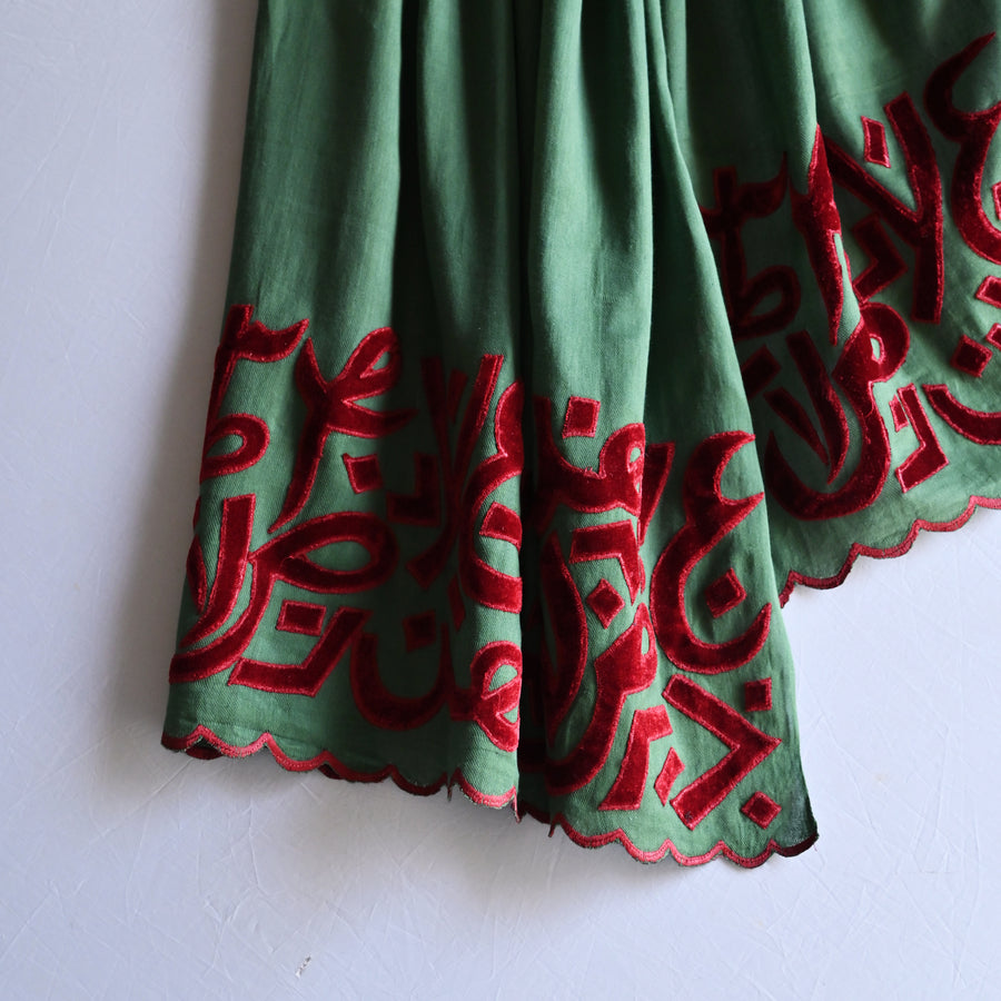 Green & Red Velvet Applique Work Calligraphy Scarf