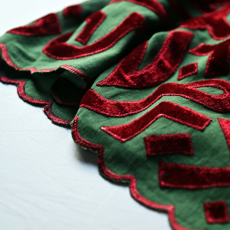 
                  
                    Green & Red Velvet Applique Work Calligraphy Scarf
                  
                